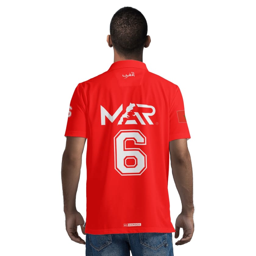 Maillot Polo Maroc Foot MAR Rouge Numéro joueur 6