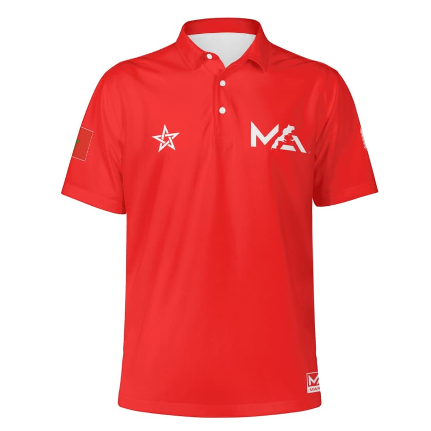 Maillot Polo Maroc Foot MAR Rouge Numéro joueur 6
