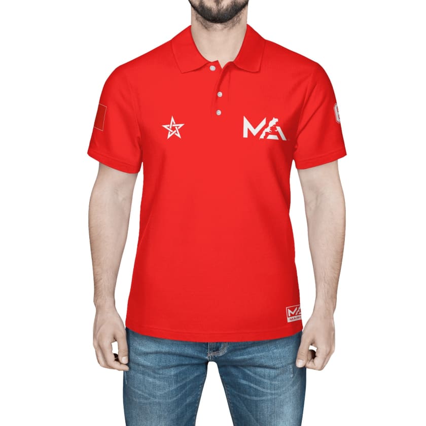 Maillot Polo Maroc Foot MAR Rouge Numéro joueur 6