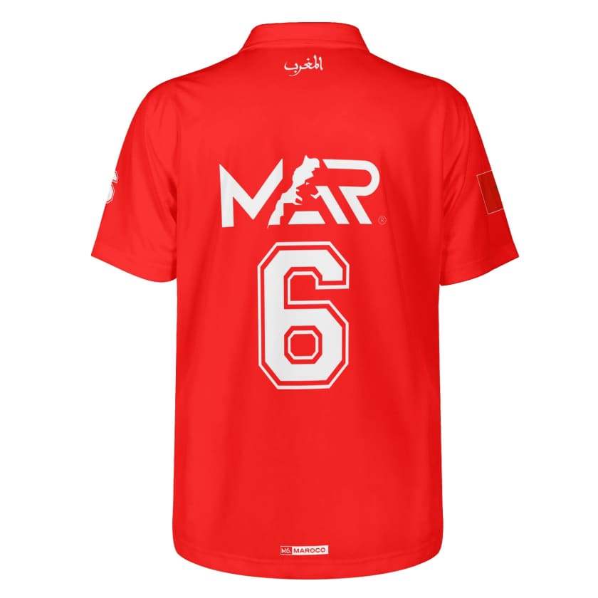 Maillot Polo Maroc Foot MAR Rouge Numéro joueur 6