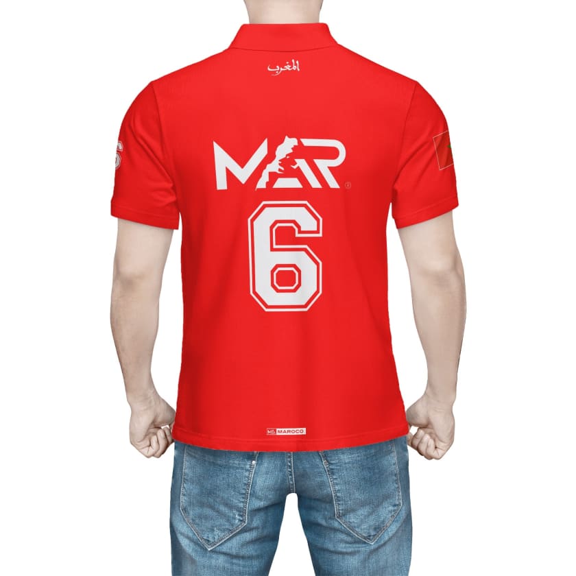 Maillot Polo Maroc Foot MAR Rouge Numéro joueur 6