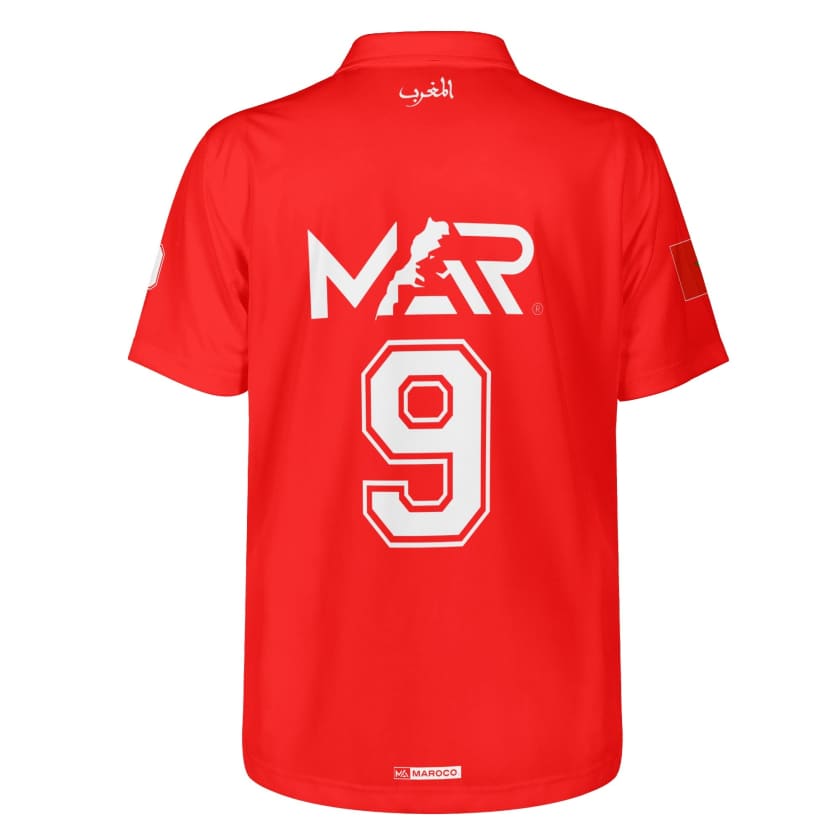 Maillot Polo Maroc Foot MAR Rouge Numéro joueur 9