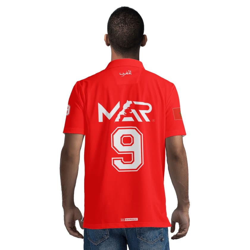 Maillot Polo Maroc Foot MAR Rouge Numéro joueur 9
