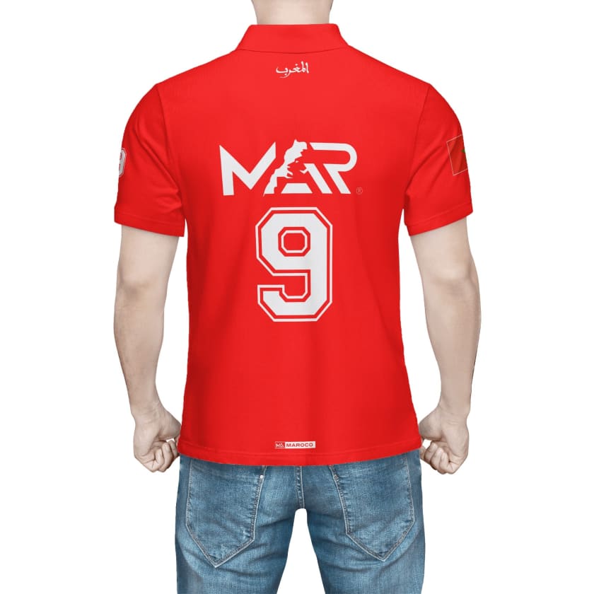 Maillot Polo Maroc Foot MAR Rouge Numéro joueur 9