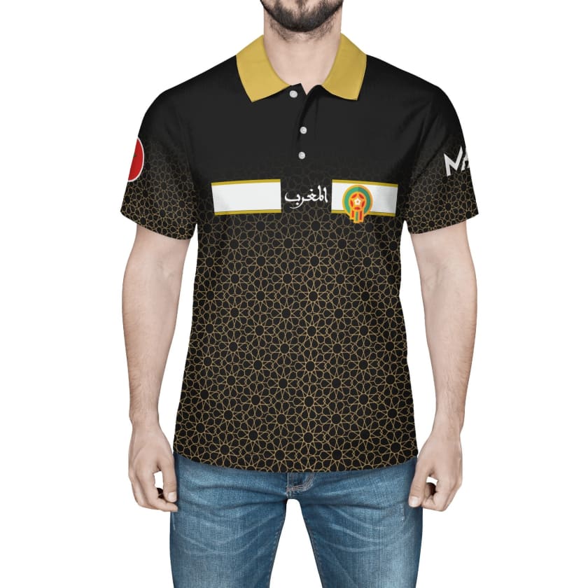 Maillot Polo Maroc foot noir CAN 2024 numéro personnalisable