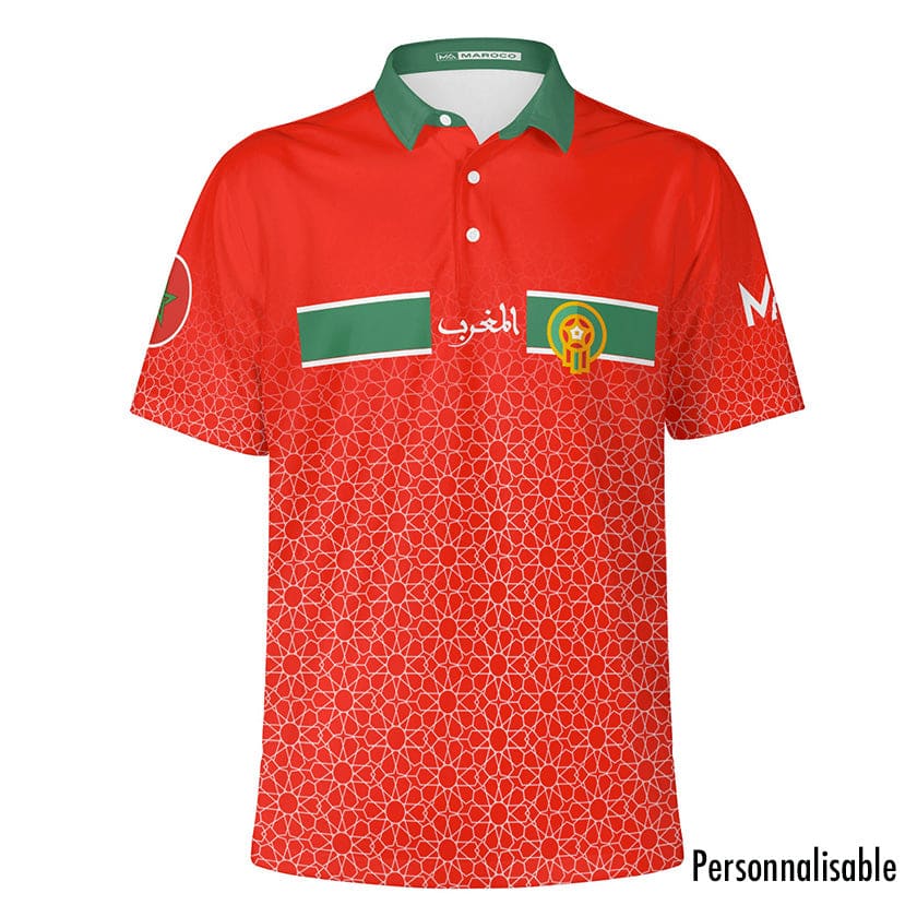 Maillot Polo Maroc foot Rouge CAN 2024 numéro