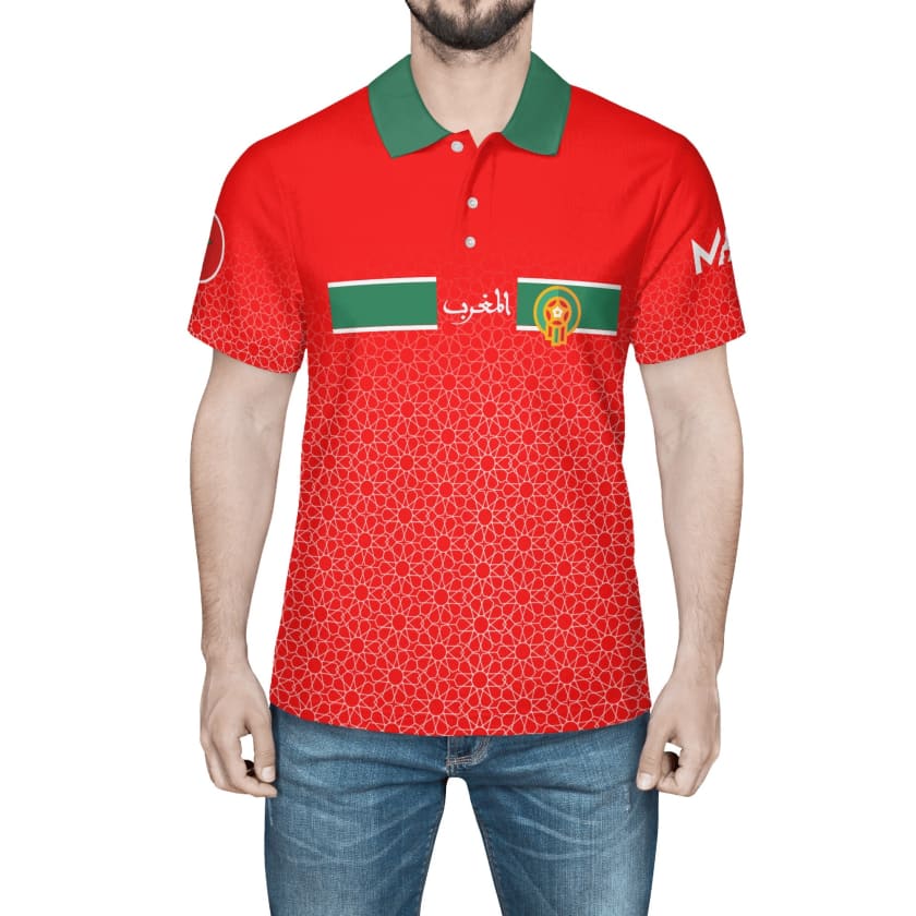 Maillot Polo Maroc foot Rouge CAN 2024 numéro