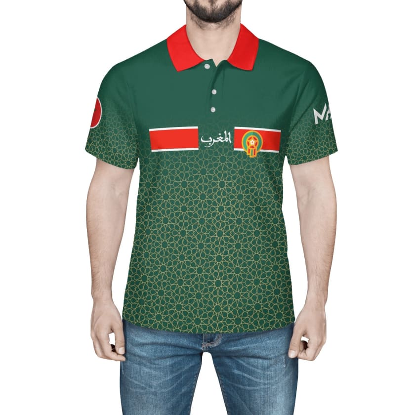 Maillot Polo Maroc foot vert CAN 2024 numéro personnalisable