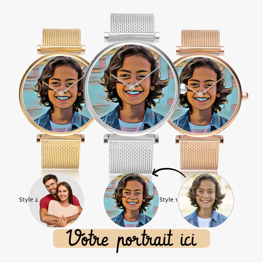 Montre personnalisée portrait ultra-mince élégante