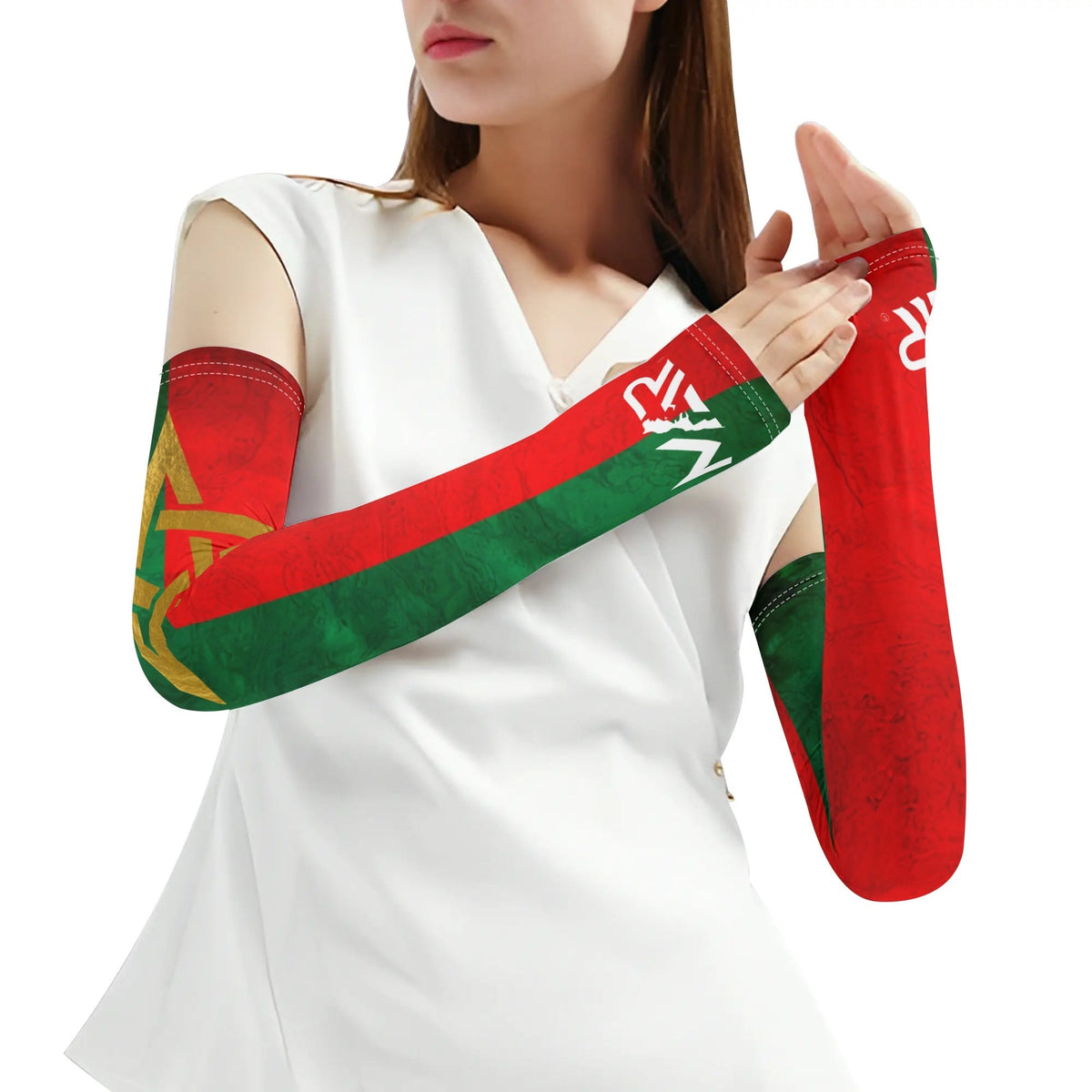 Paire de manchons de bras rafraîchissants drapeau Maroc