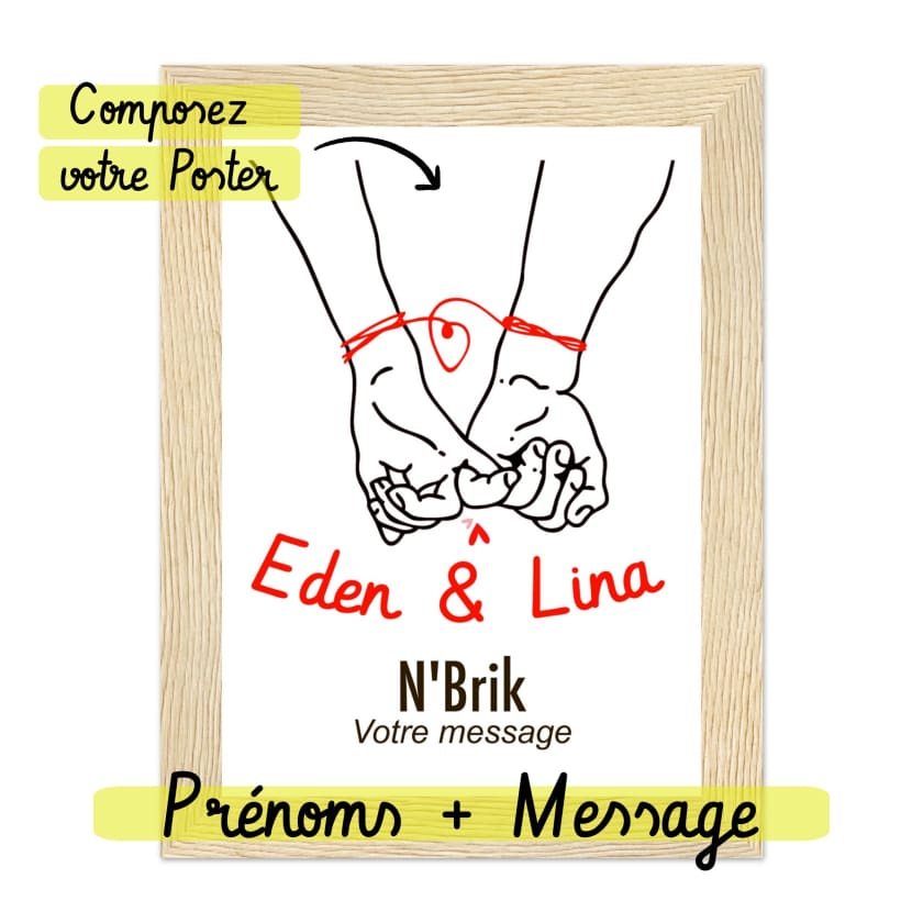 Poster personnalisé prénom couple amoureux N’Brik