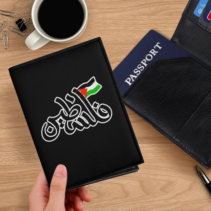 Protege passeport en cuir noir Palestine