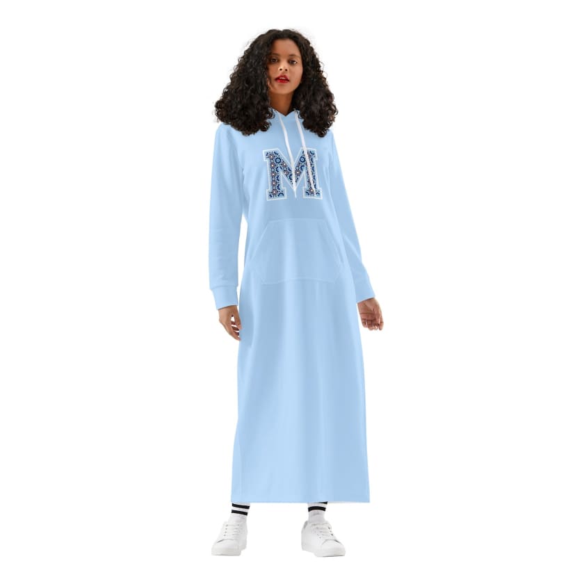 Robe longue bleu à capuche M Zellige pour femmes
