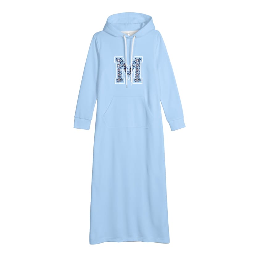 Robe longue bleu à capuche M Zellige pour femmes