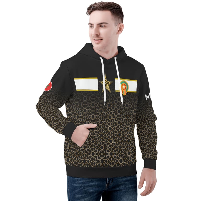 Sweat à capuche Maillot Maroc Gold Noir TFTMOROCCO