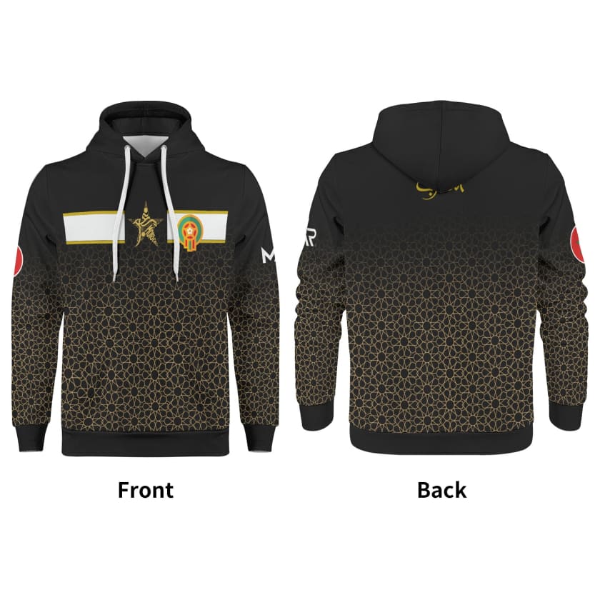 Sweat à capuche Maillot Maroc Gold Noir TFTMOROCCO