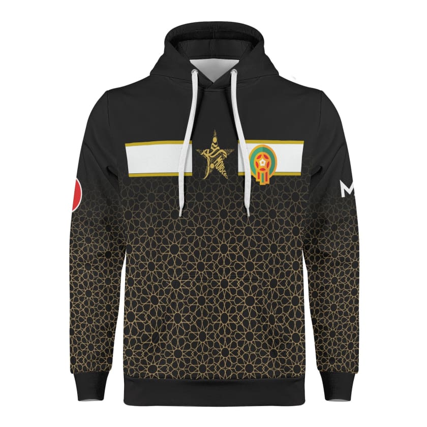 Sweat à capuche Maillot Maroc Gold Noir TFTMOROCCO
