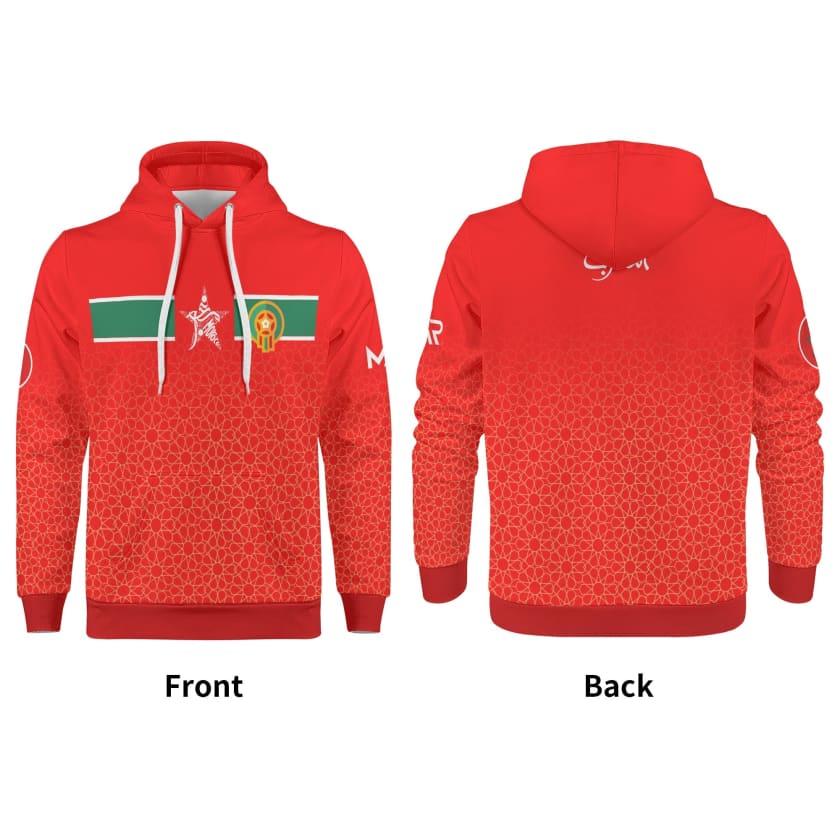 Sweat à capuche Maillot Maroc Gold Rouge Mosaïque TFTMOROCCO