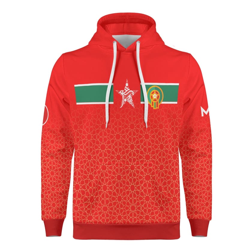 Sweat à capuche Maillot Maroc Gold Rouge Mosaïque TFTMOROCCO