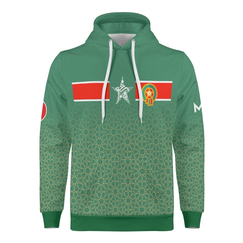 Sweat à capuche Maillot Maroc Gold Vert Mosaïque TFTMOROCCO