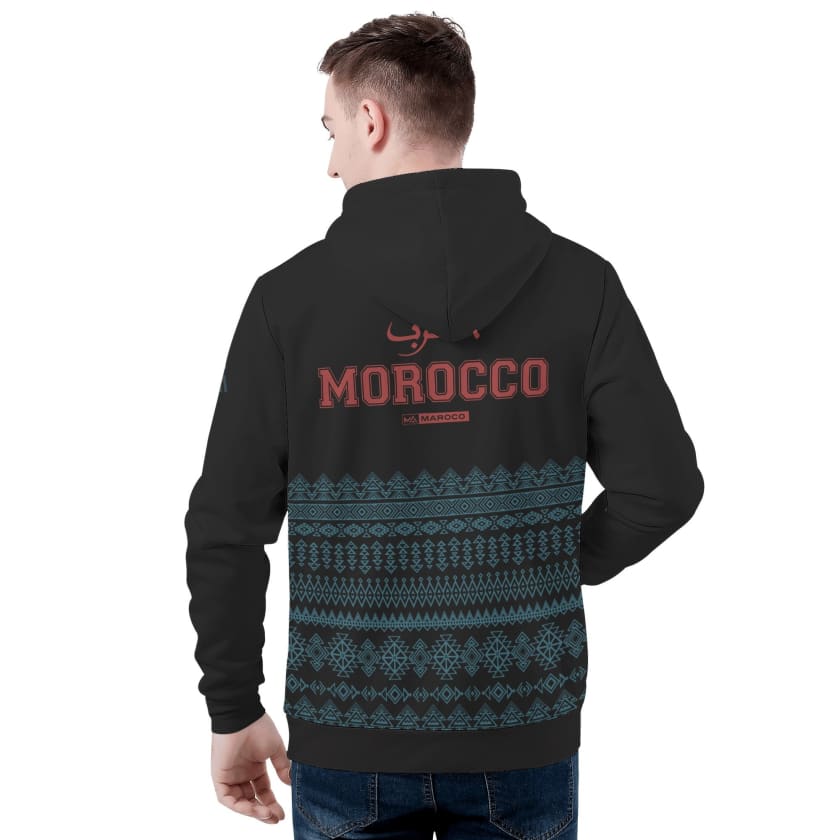 Sweat à capuche Maillot Maroc Noir Design Berbère Amazigh