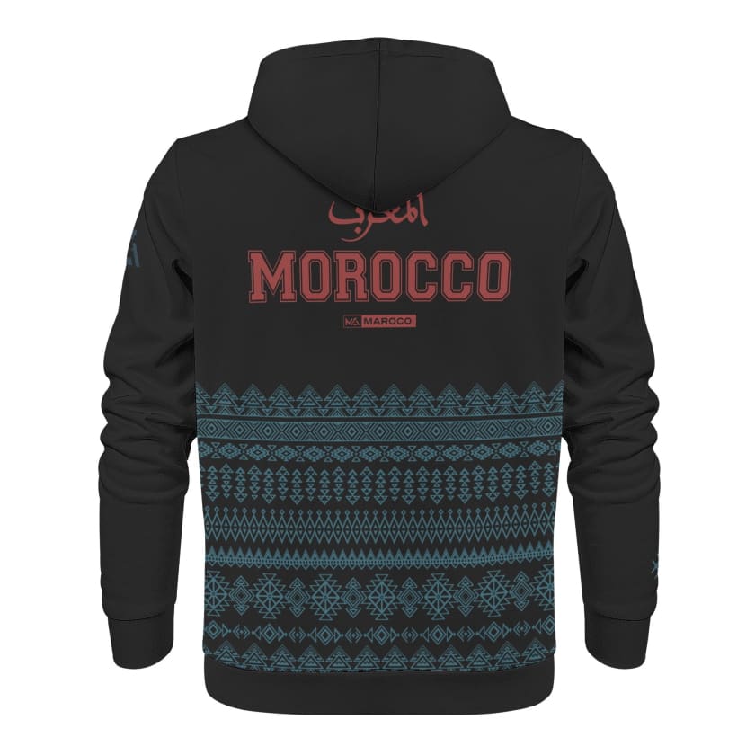 Sweat à capuche Maillot Maroc Noir Design Berbère Amazigh