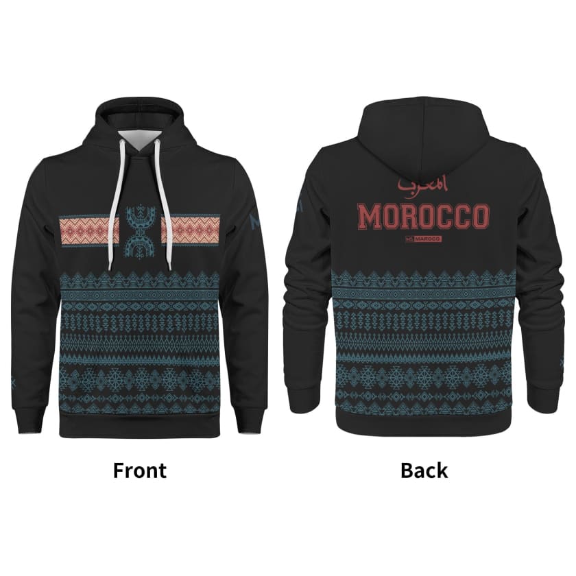 Sweat à capuche Maillot Maroc Noir Design Berbère Amazigh