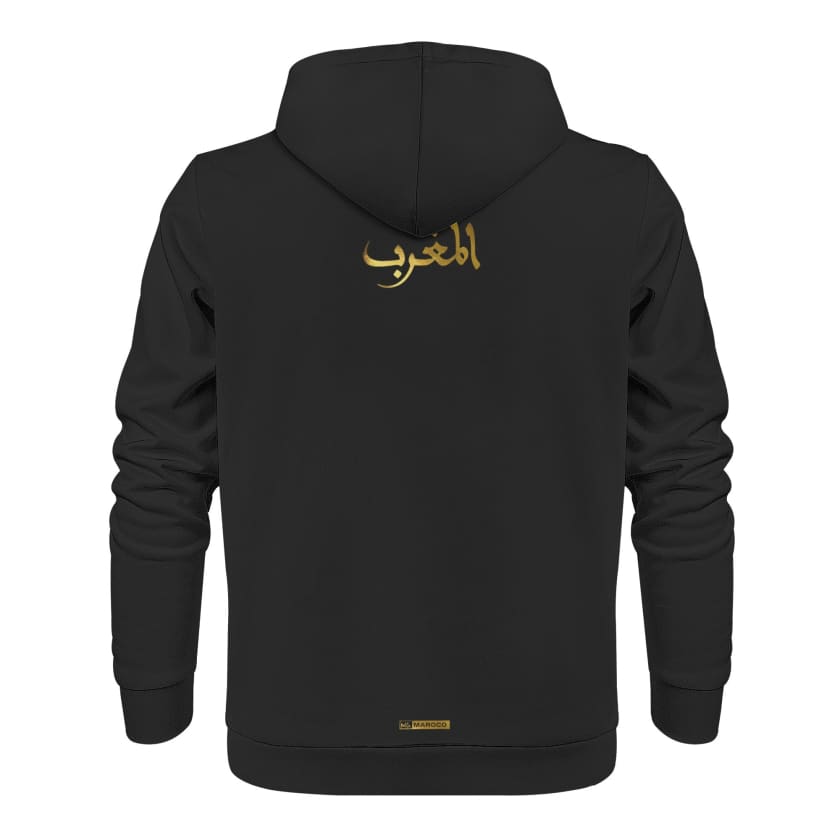 Sweat à capuche Maillot Maroc Noir emblème bande doré