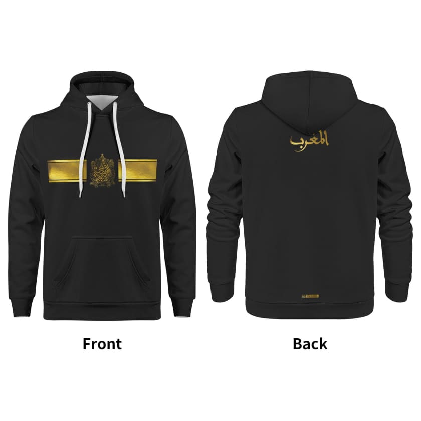 Sweat à capuche Maillot Maroc Noir emblème bande doré