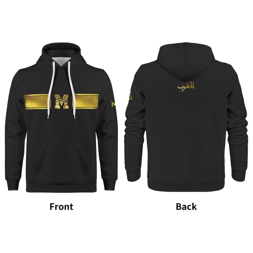 Sweat à capuche Maillot Maroc Noir M bande doré unisexe