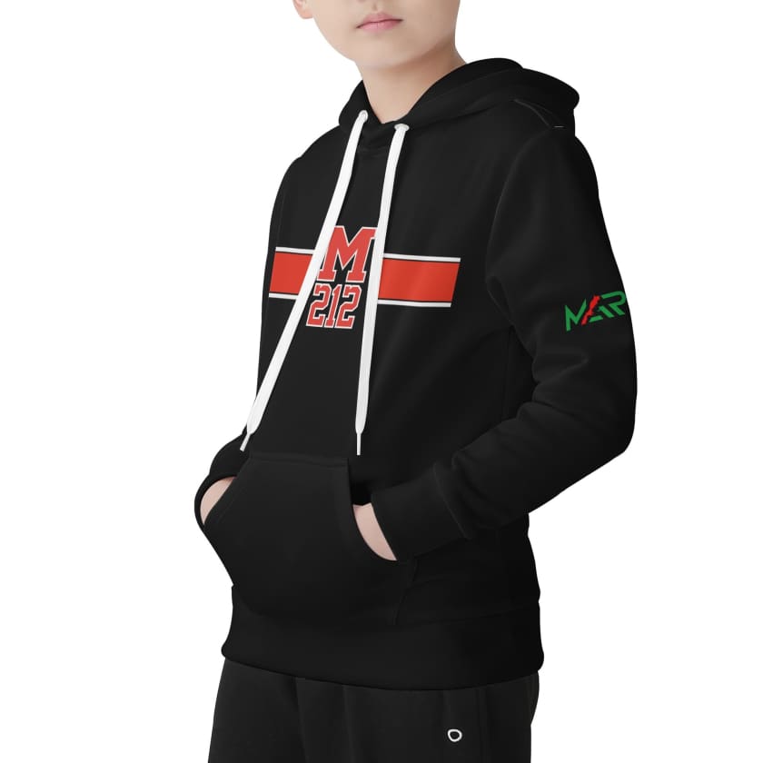 Sweat à capuche Maillot Maroc Noir M212 bande rouge Enfant