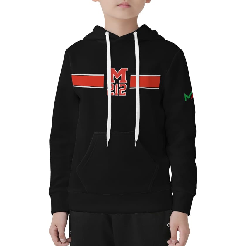 Sweat à capuche Maillot Maroc Noir M212 bande rouge Enfant