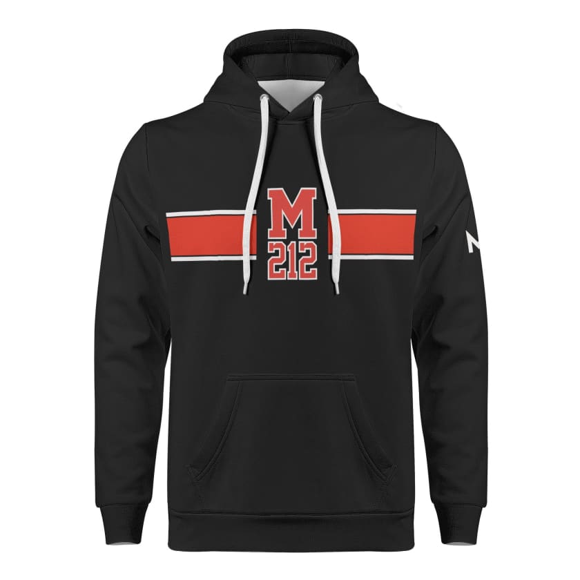 Sweat à capuche Maillot Maroc Noir M212 bande rouge unisexe