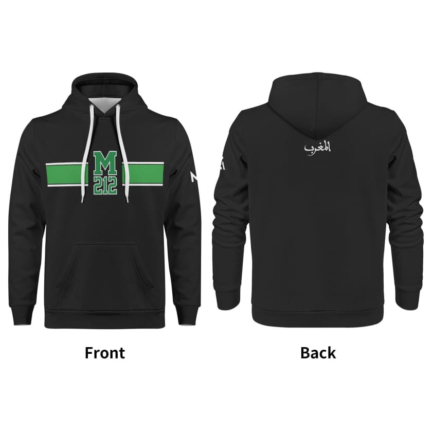 Sweat à capuche Maillot Maroc Noir M212 bande verte unisexe