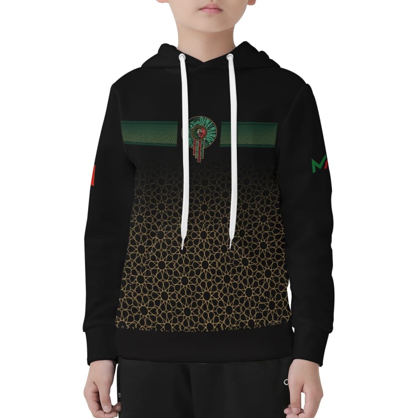 Sweat à capuche Maillot Maroc Noir supporter Luxe enfant