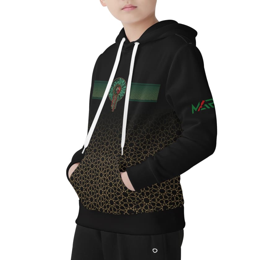 Sweat à capuche Maillot Maroc Noir supporter Luxe enfant