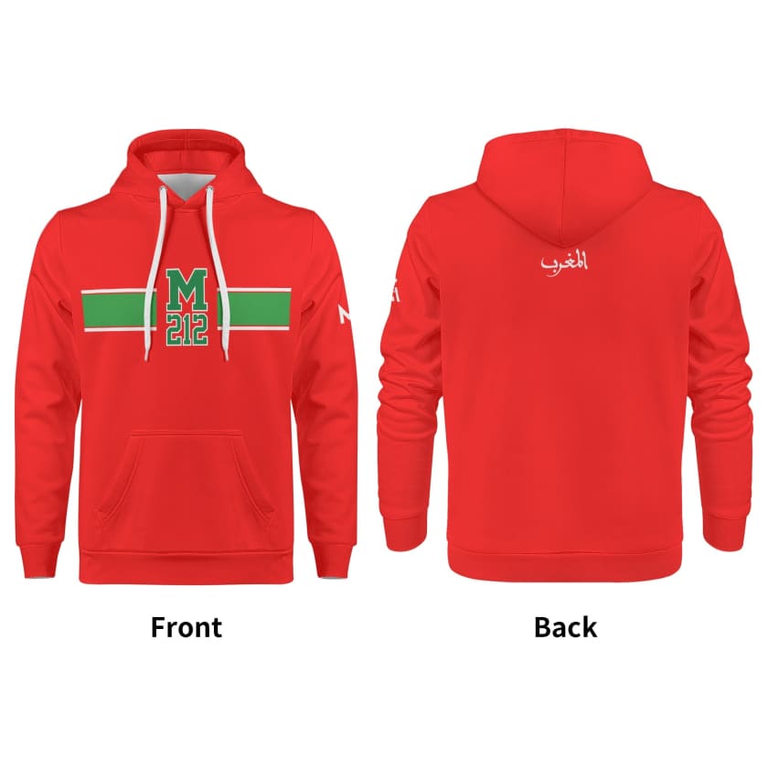 Sweat à capuche Maillot Maroc Rouge bande verte unisexe