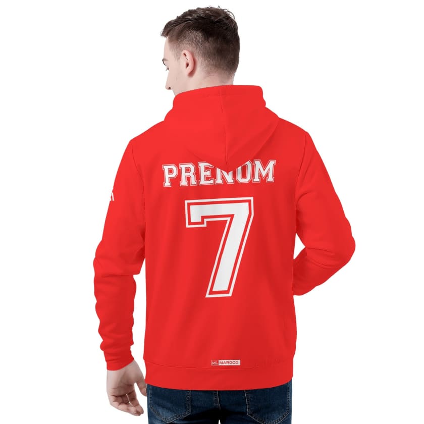 Sweat à capuche Maillot Maroc rouge personnalisation prénom