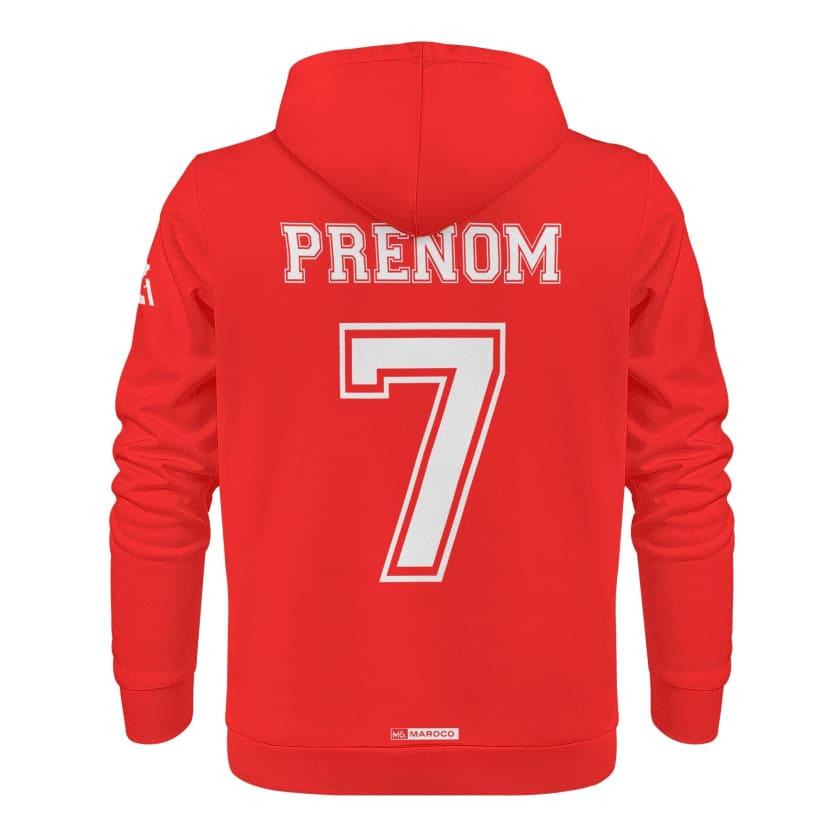 Sweat à capuche Maillot Maroc rouge personnalisation prénom