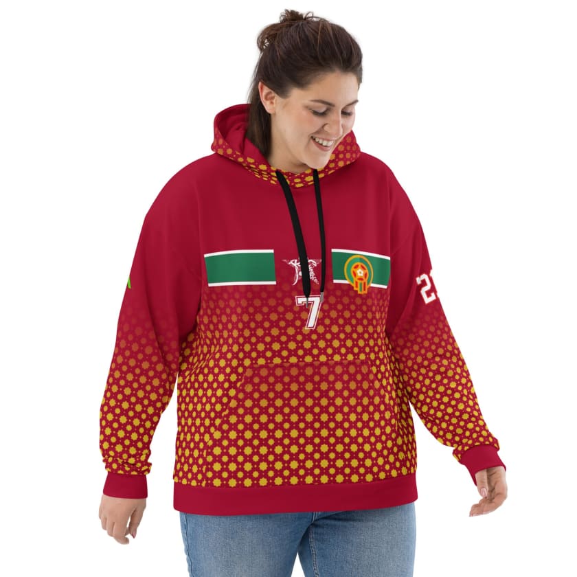 Sweat à Capuche Maillot Maroc Rouge personnalisé Prénom