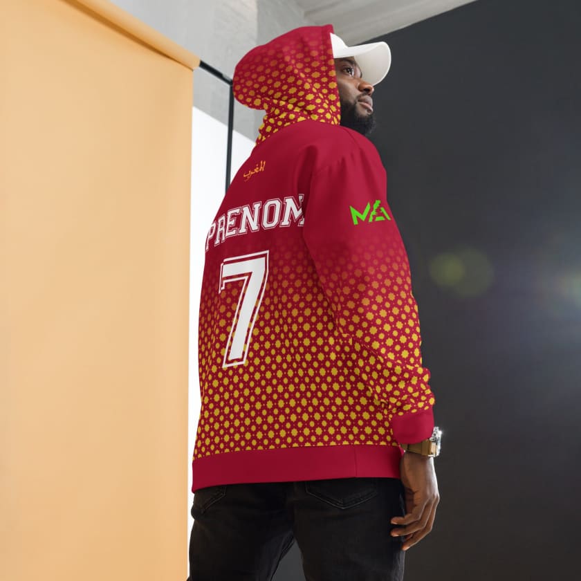 Sweat à Capuche Maillot Maroc Rouge personnalisé Prénom