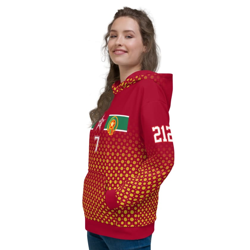 Sweat à Capuche Maillot Maroc Rouge personnalisé Prénom