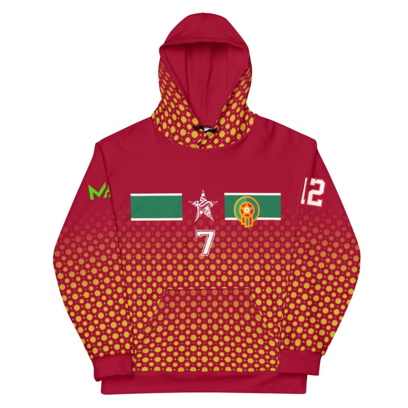 Sweat à Capuche Maillot Maroc Rouge personnalisé Prénom