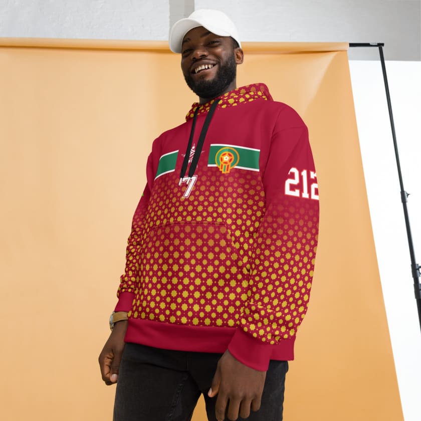Sweat à Capuche Maillot Maroc Rouge personnalisé Prénom