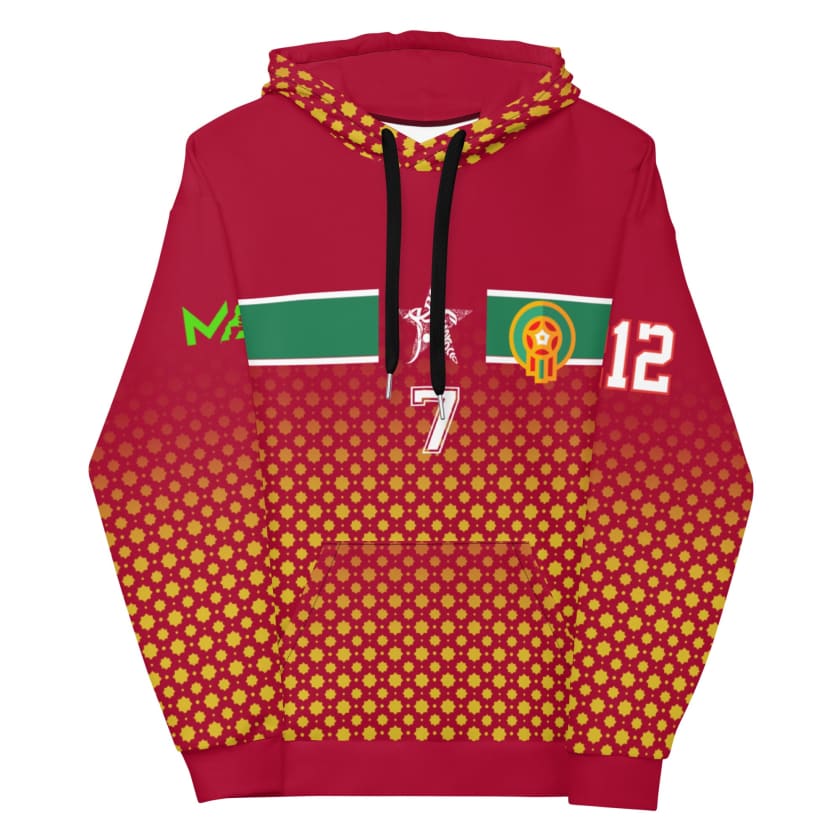 Sweat à Capuche Maillot Maroc Rouge personnalisé Prénom