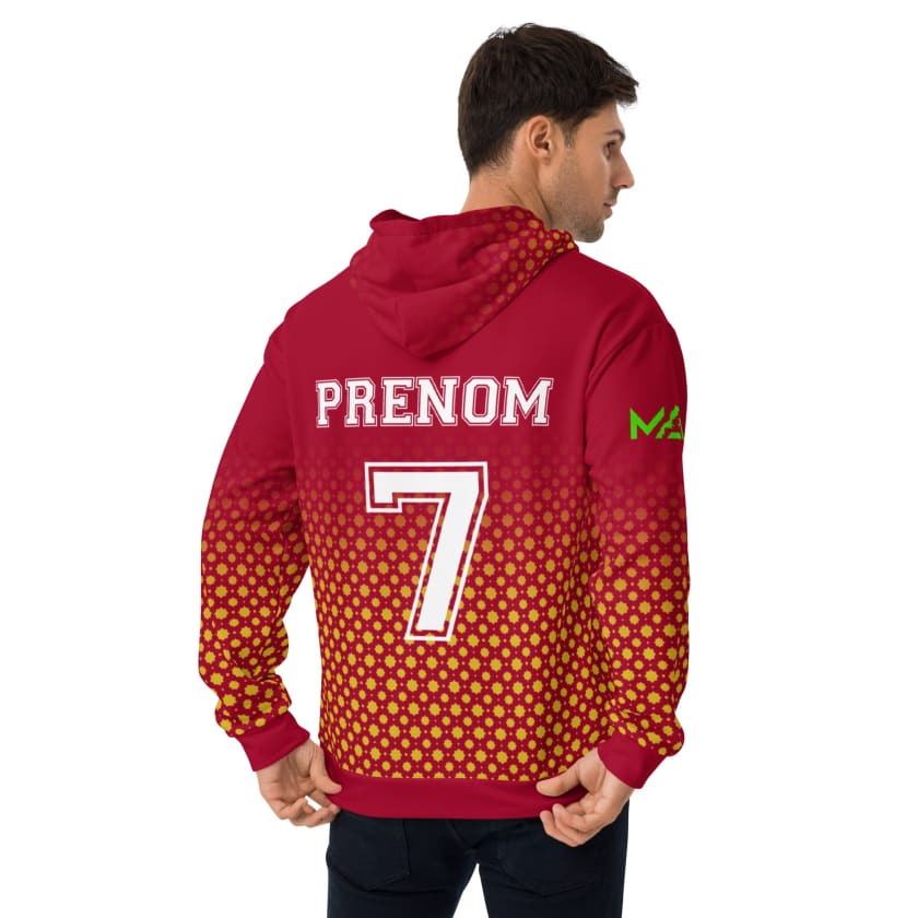 Sweat à Capuche Maillot Maroc Rouge personnalisé Prénom
