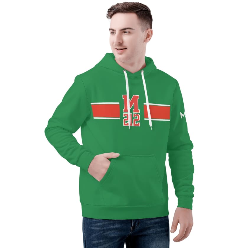 Sweat à capuche Maillot Maroc Vert bande rouge unisexe