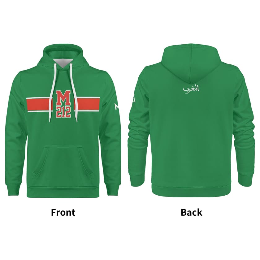 Sweat à capuche Maillot Maroc Vert bande rouge unisexe