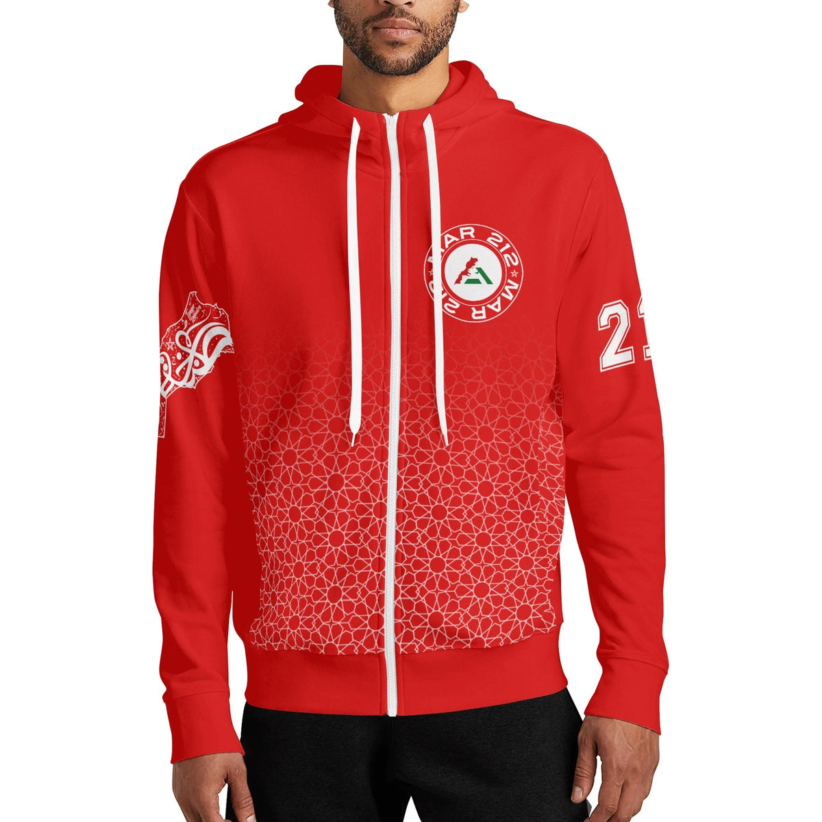 Sweat à capuche MAR à col roulé Streetwear rouge