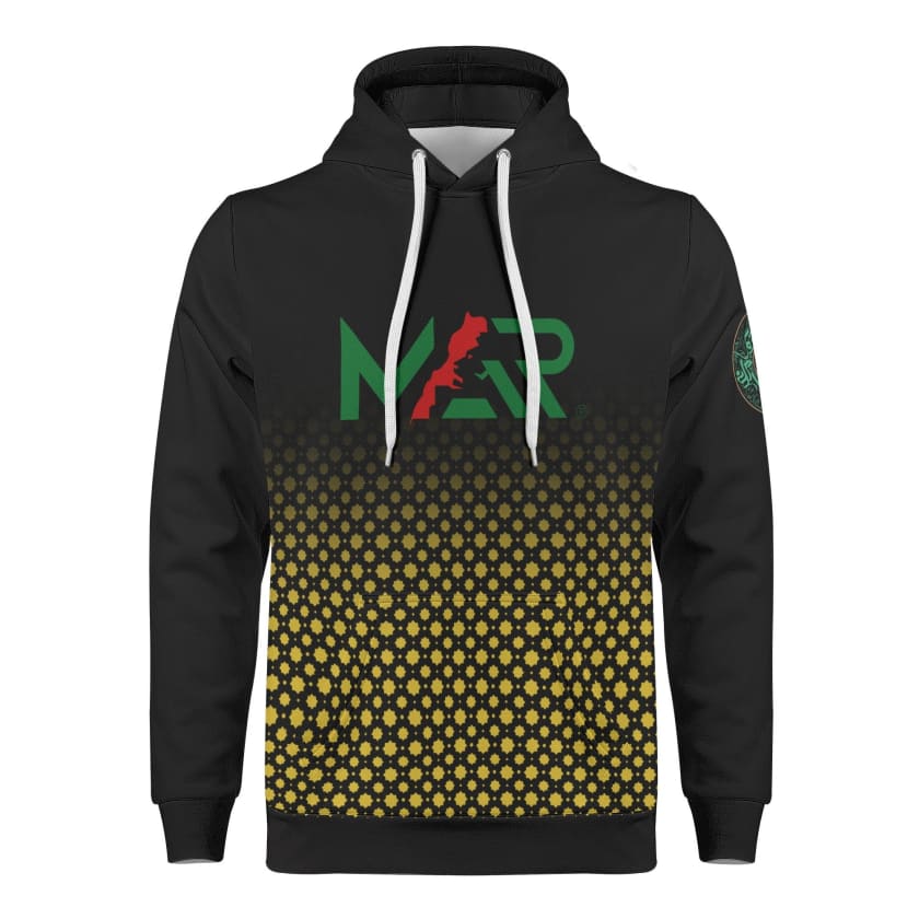Sweat à capuche MAR Noir design Marocain Fier calligraphie